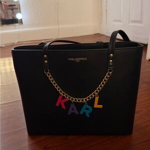 Karl Lagerfeld Black Tote with Colorful Letter Charm